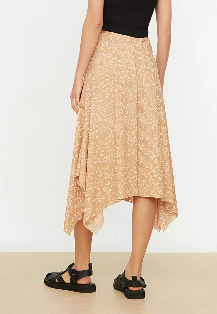 Buy Trendyol Camel Patterned Ruffle Asymmetrical High Waist Midi