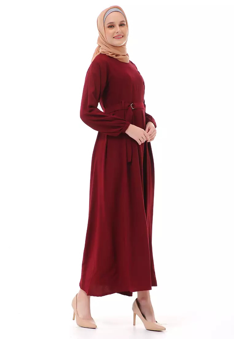 Nelly Gamis Dress Muslimah Wanita Long Sleeve Premium High Quality - Maroon