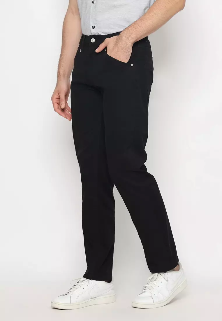 POLICE Celana Chino Panjang V Pocket Black Regular Fit Cotton Premium Pria