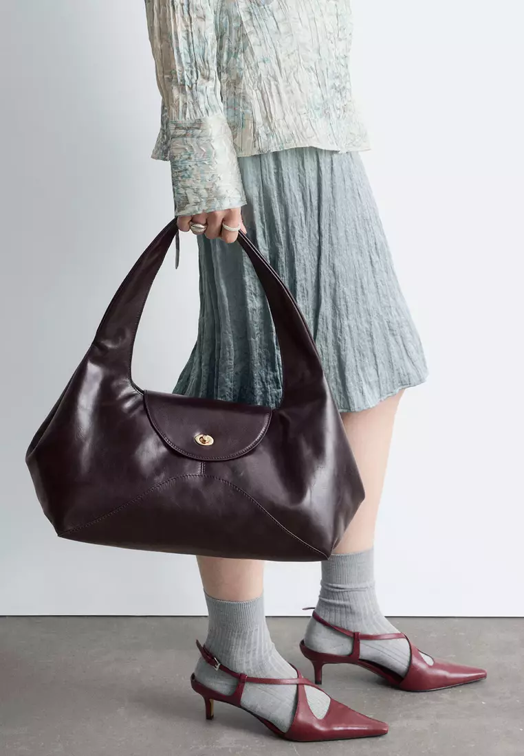 Curved Suede Shoulder Bag