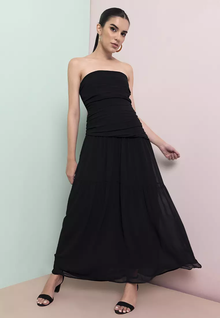 Buy FabAlley Black Off Shoulder Ruched Maxi Dress Online | ZALORA Malaysia