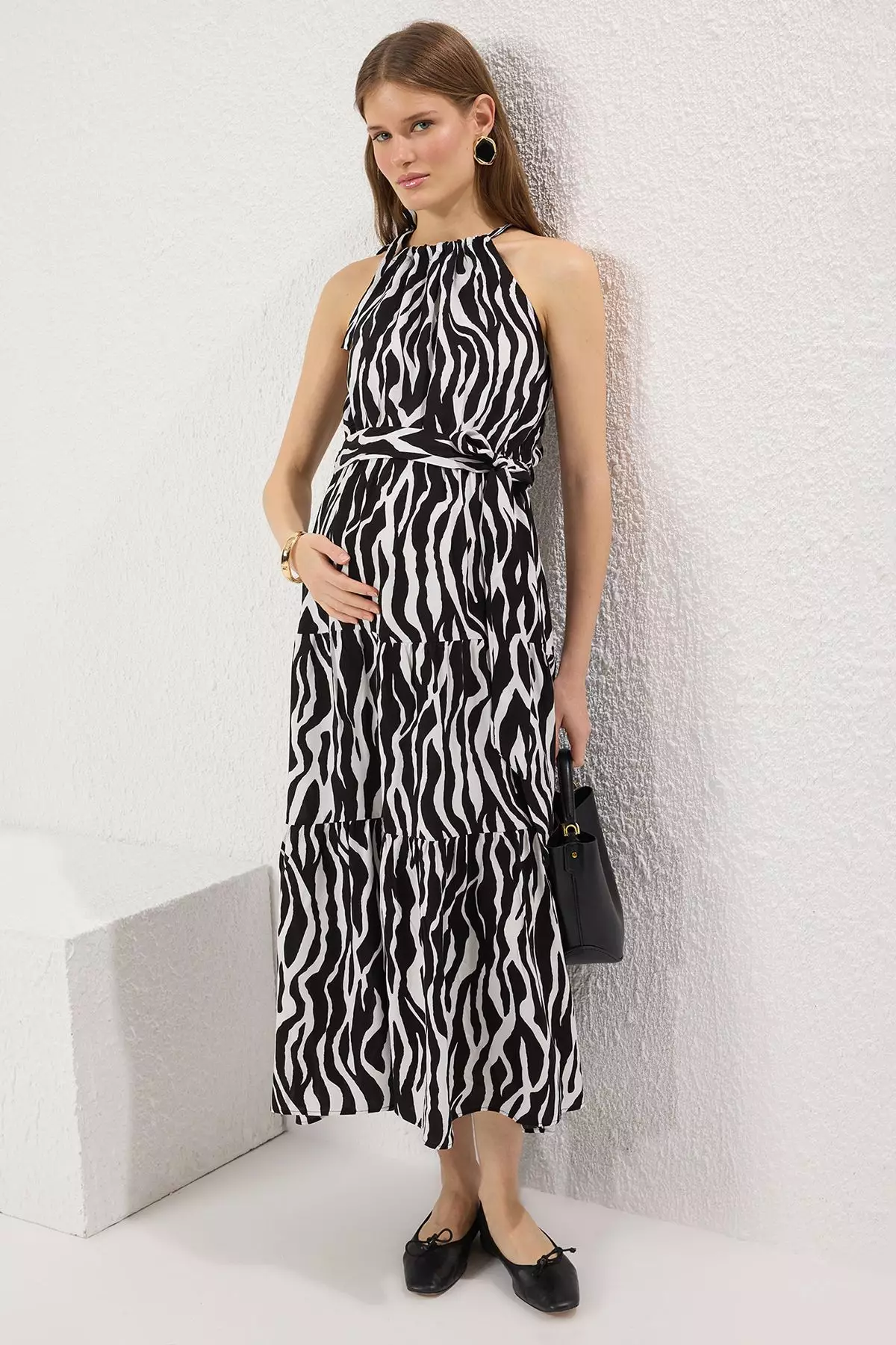 Halter Neck Animal Print Midi Woven Plus Size Dress