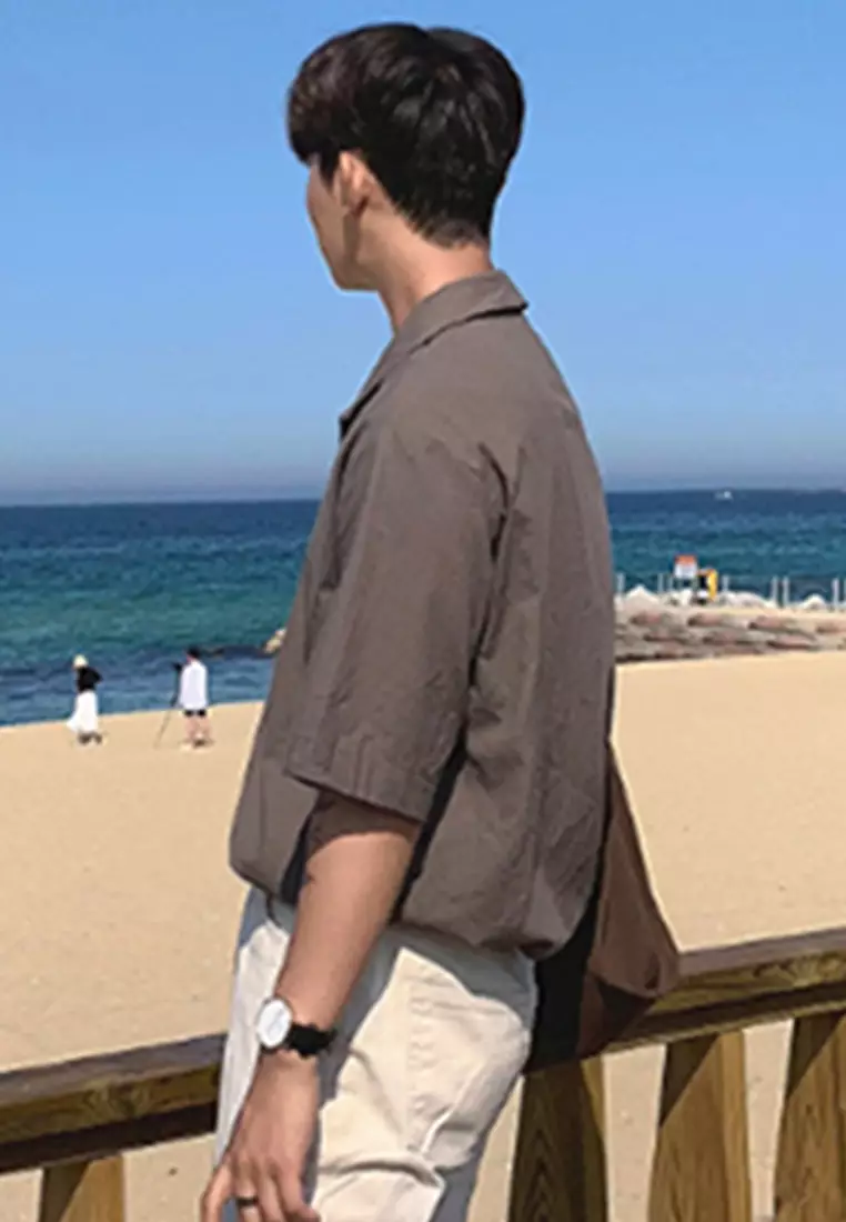 休閒薄款亞麻襯衫上衣 A22050342BW