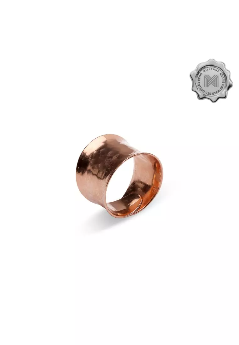 Minimal Hammered Rose Gold Ring with 925 Sterling Silver