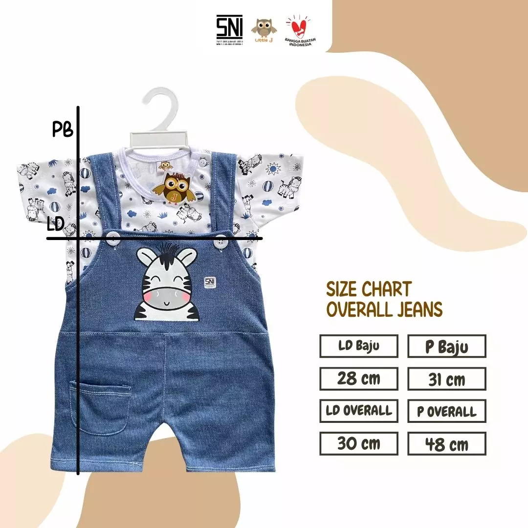 Little J - (667 JEANS BIRU MUDA) Overall Jeans Anak Laki Laki Setelan Baju Kodok Bayi Cowok Motif Zebra Kaos Overall 12-24 Bulan