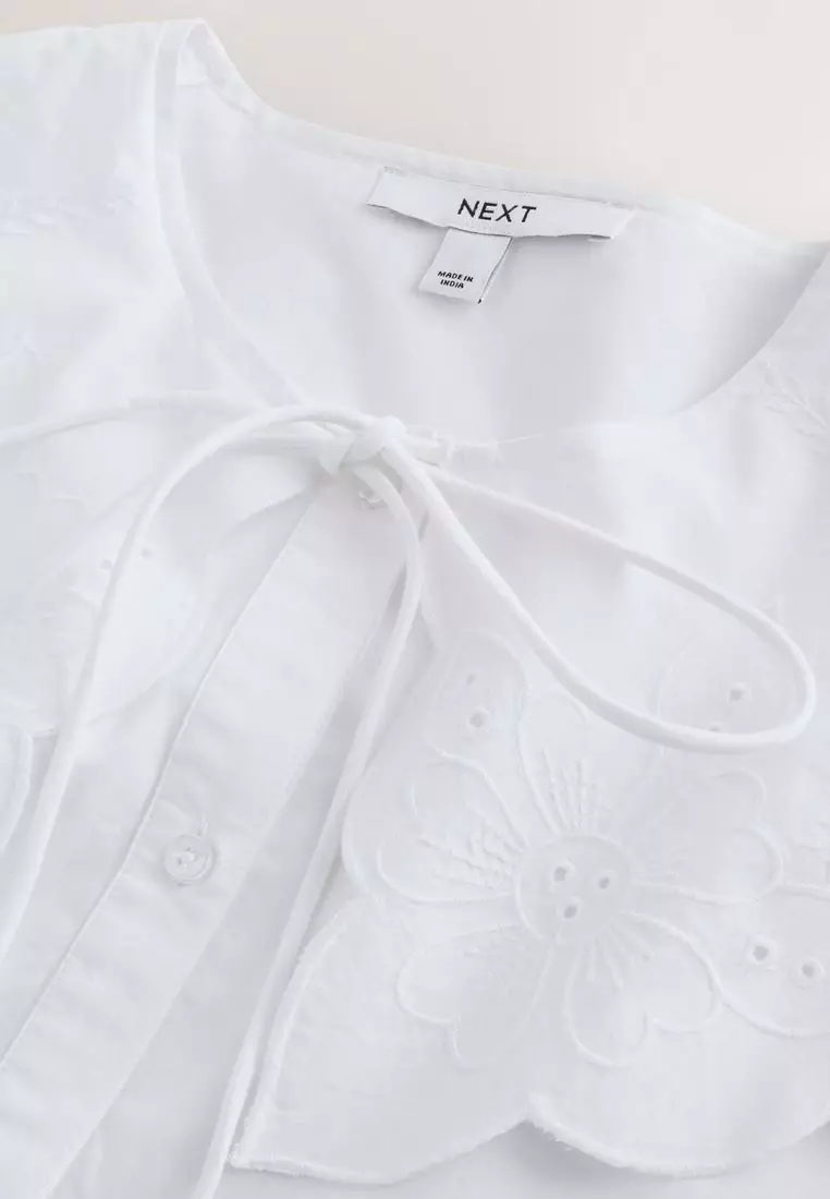 Statement Collar Broderie Long Sleeve Blouse