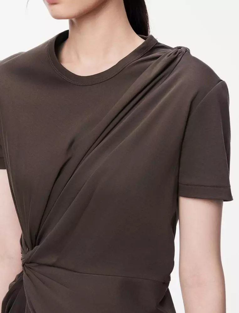 Pinch Pleat Long Short Sleeve Dress