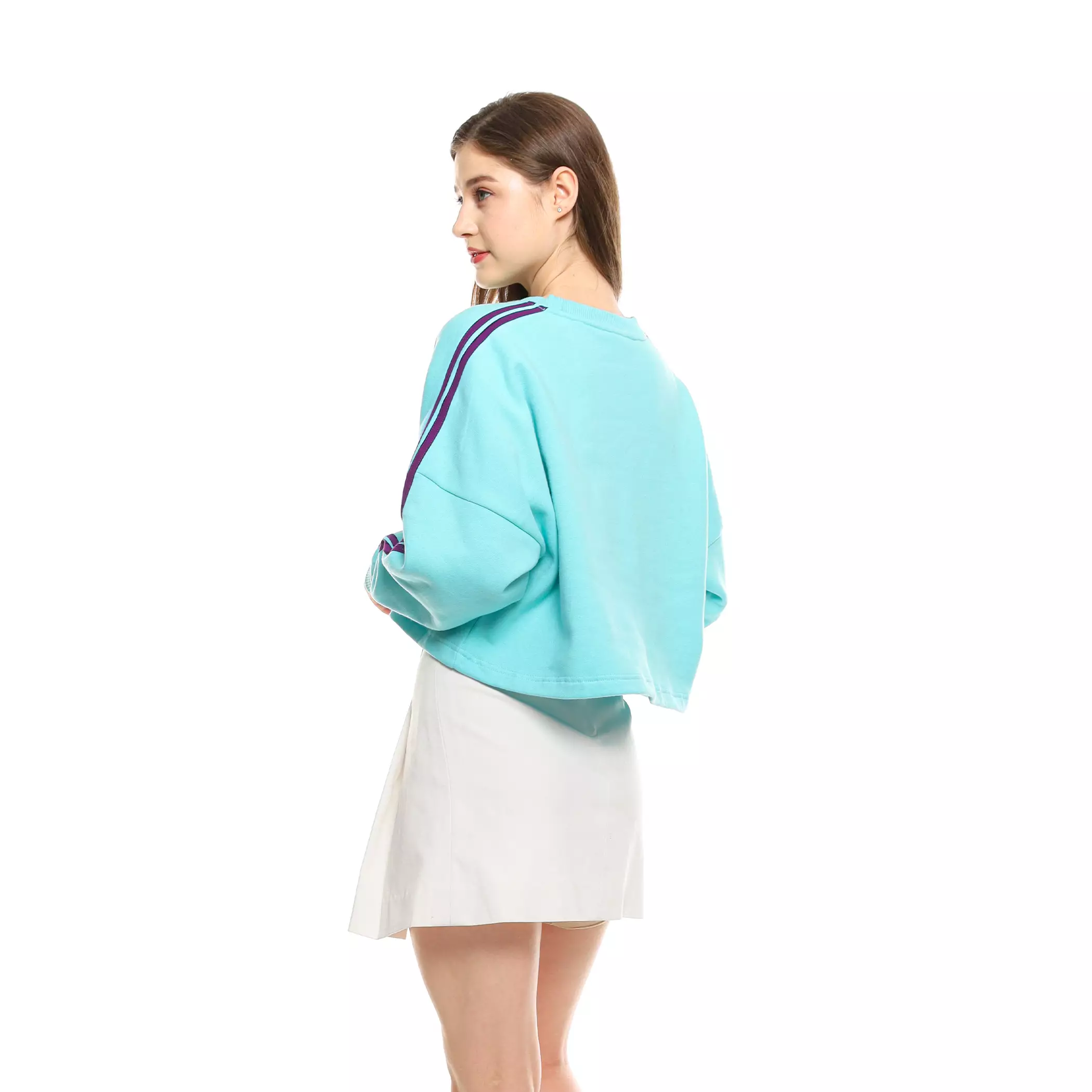 Enough For Today - Sweater Crop Oversize Crewneck Wanita Coquette 19 Skyblue Korea Variasi Garis