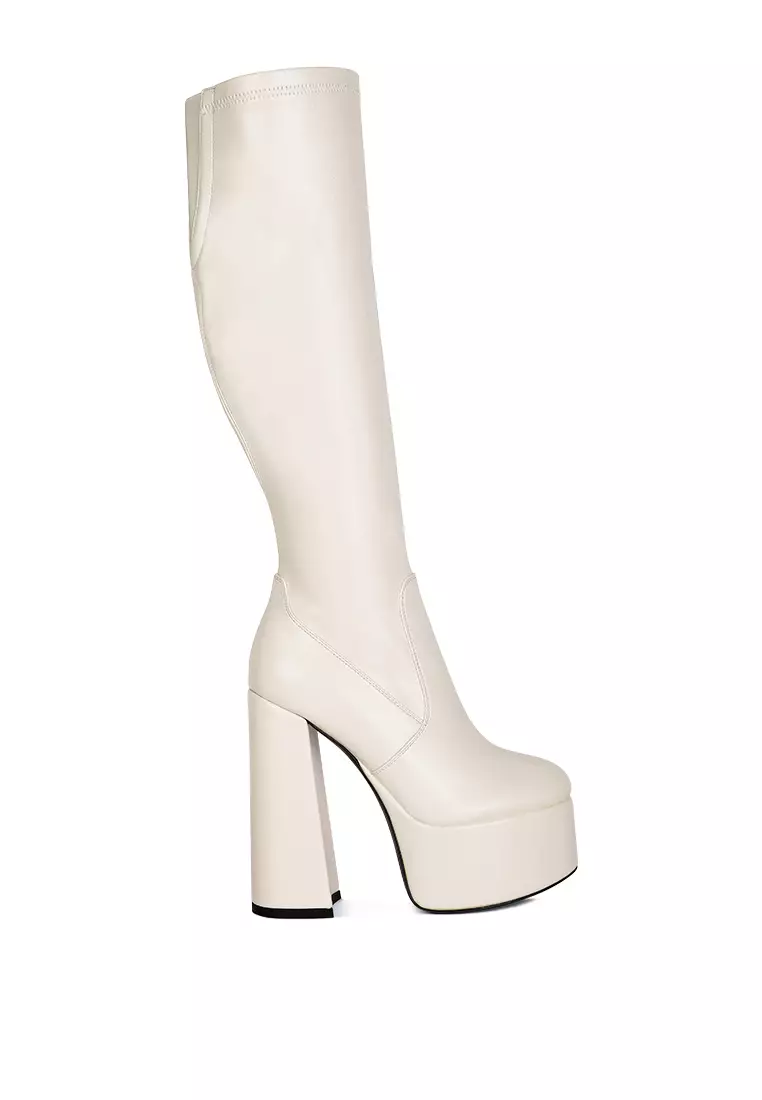 White high leg boots shop