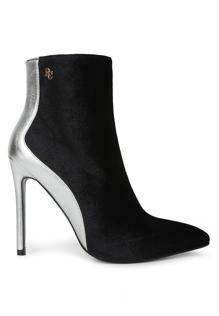 Metallic Highlight Black High Heeled Ankle Boots