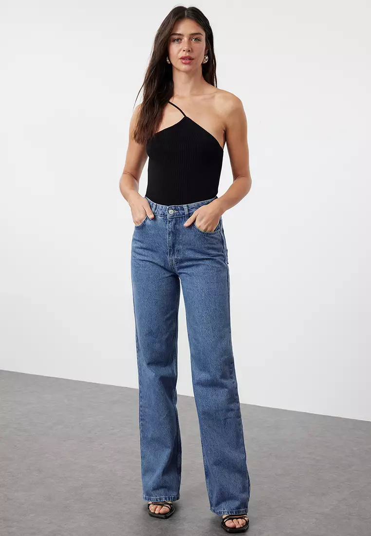 Blue High Waist Wide Leg Jeans