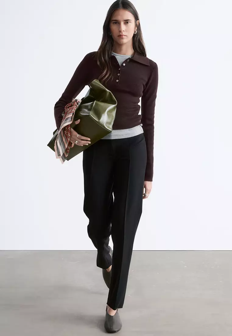 Rib-Knit Merino Wool Polo Top