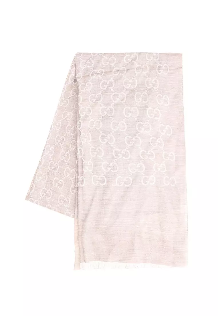 GG Logo Wool Silk Scarf in Beige 165904 3G646