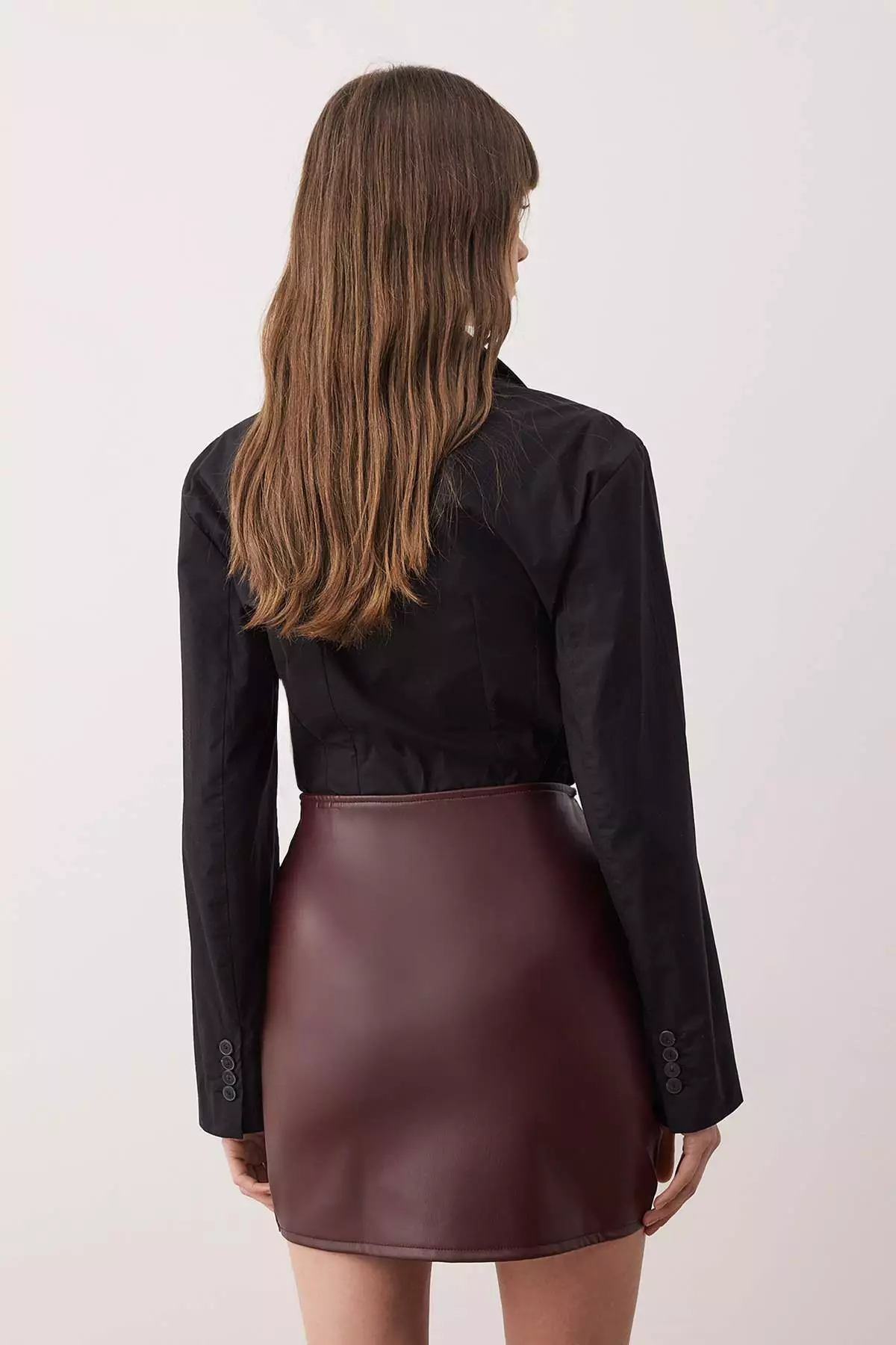 Faux Leather Draped High Waist Bodycon Knitted Skirt With Inside Padding Twoaw26Et138