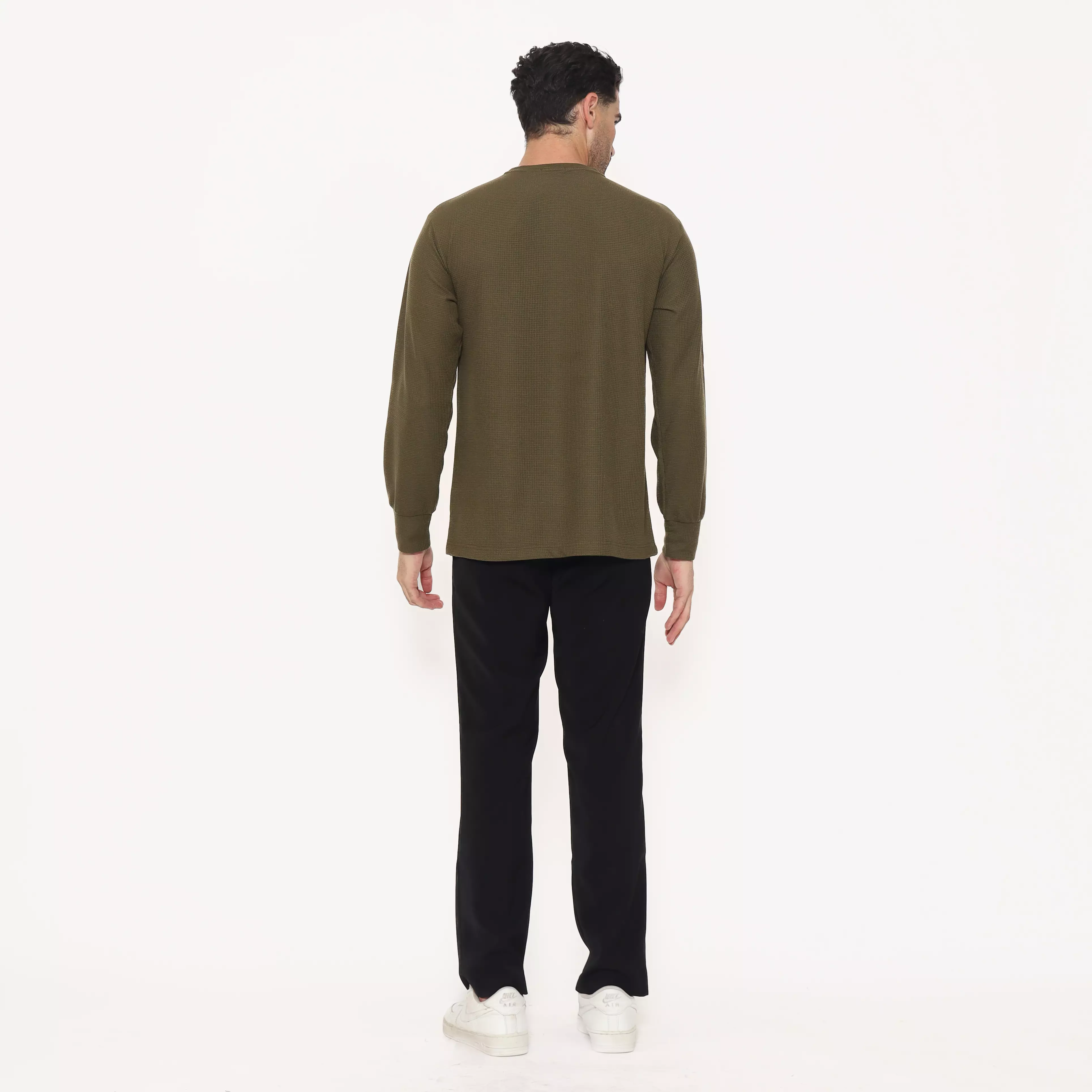 Schoeller Kaos Pria Lengan Panjang Regular Fit WILFRED-R – Army | Katun Waffle Knit Premium Polos