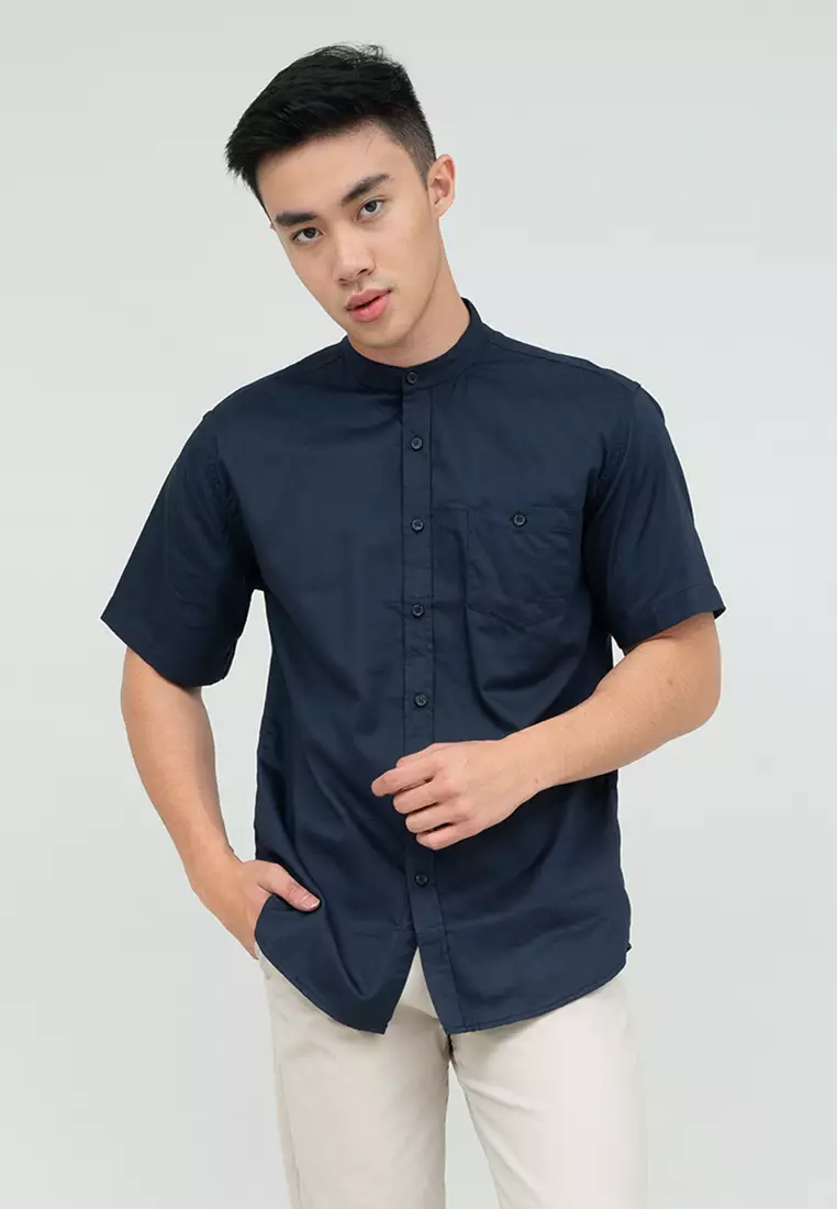 Houseofcuff Baju Koko Kemeja Lengan Pendek Pria Navy
