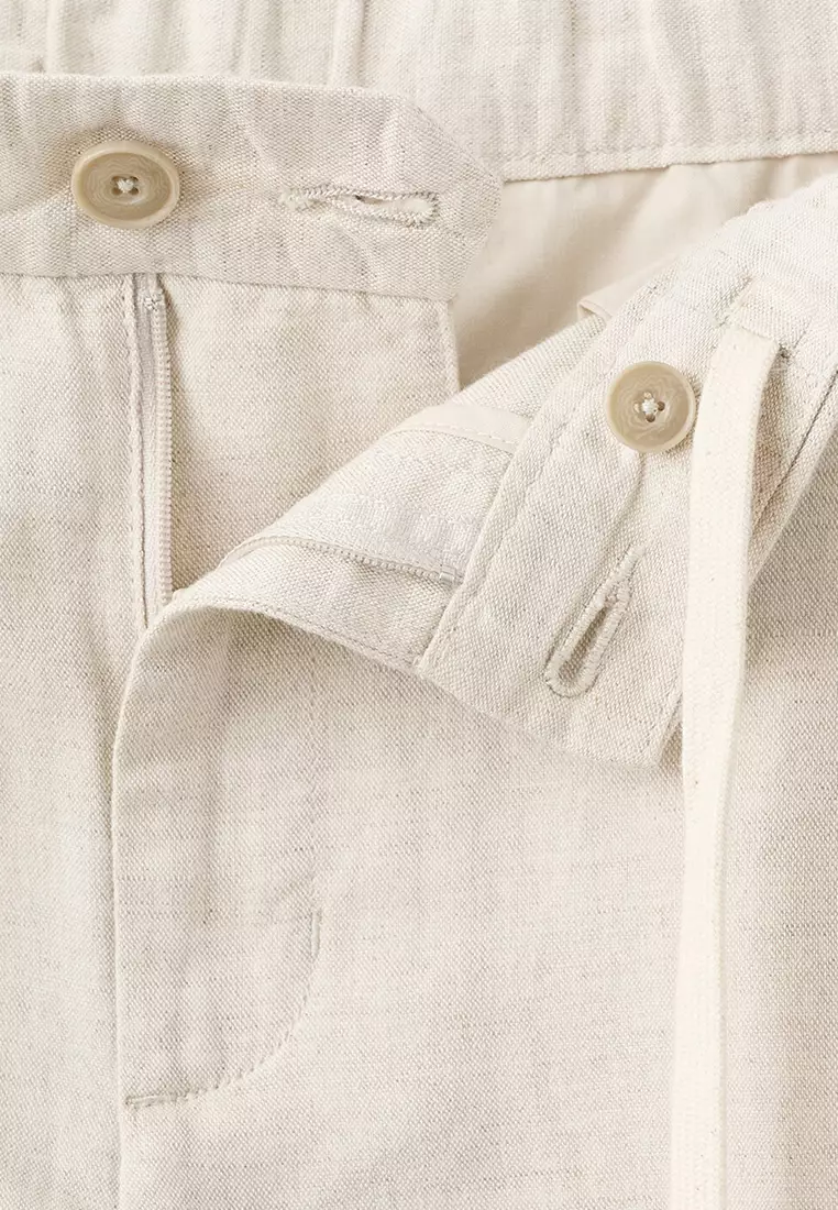 修身剪裁 短版亞麻棉質長褲