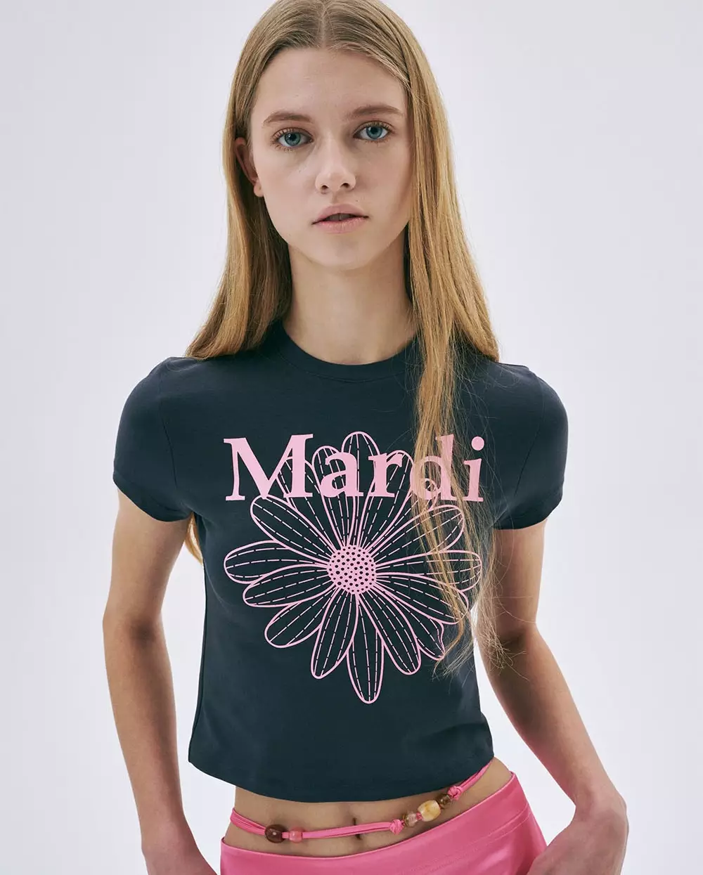 Cropped Tshirt FLOWERMARDI Charcoal Pink