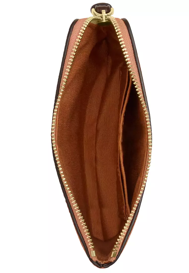 Corner Zip Wristlet with Shell Print - Coral/ Maple CBP23