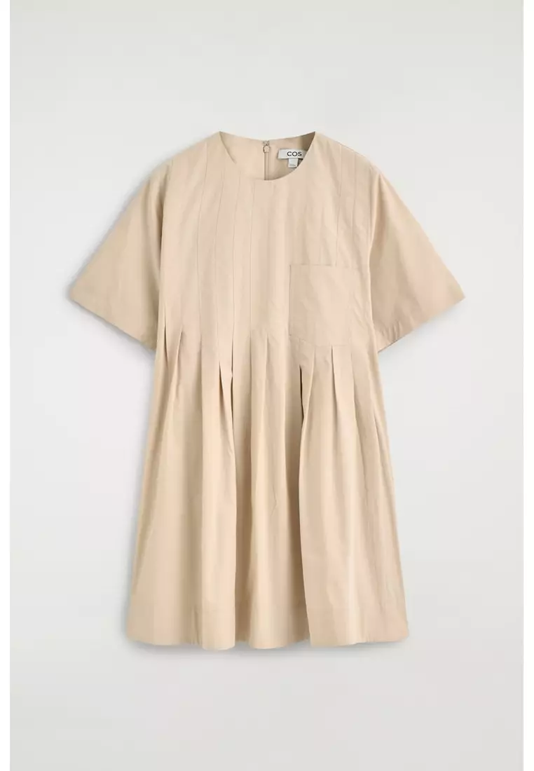 PLEATED COTTON-POPLIN MINI DRESS