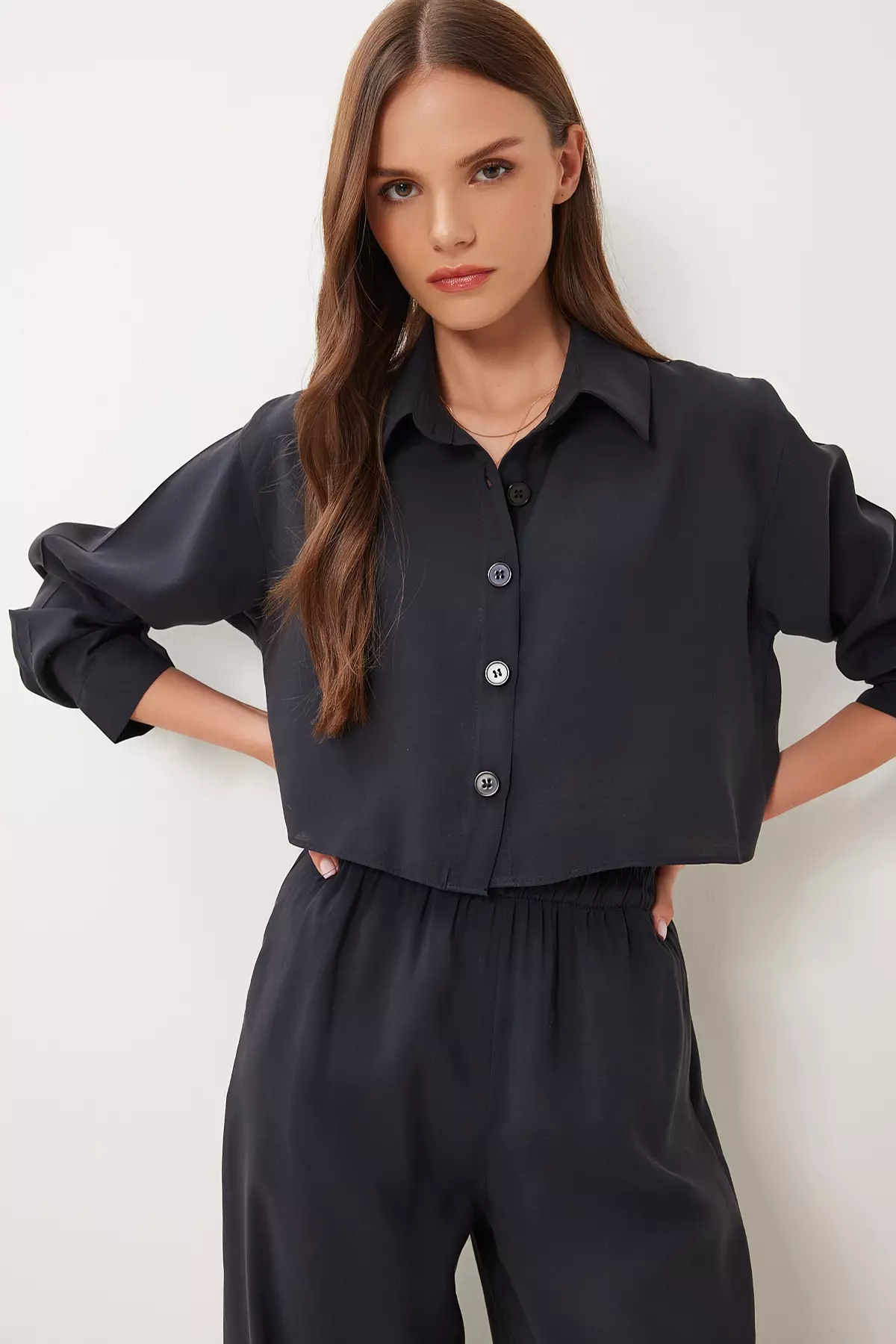 Women's Black Modal Shirt Pants Suit Bv00158