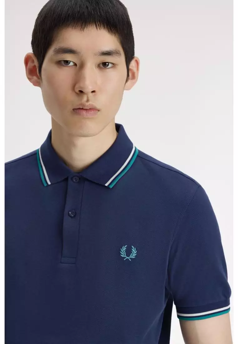 Fred Perry M3600 Twin Tipped Fred Perry Shirt (Tennis Blue / Snow White / Deep Mint)