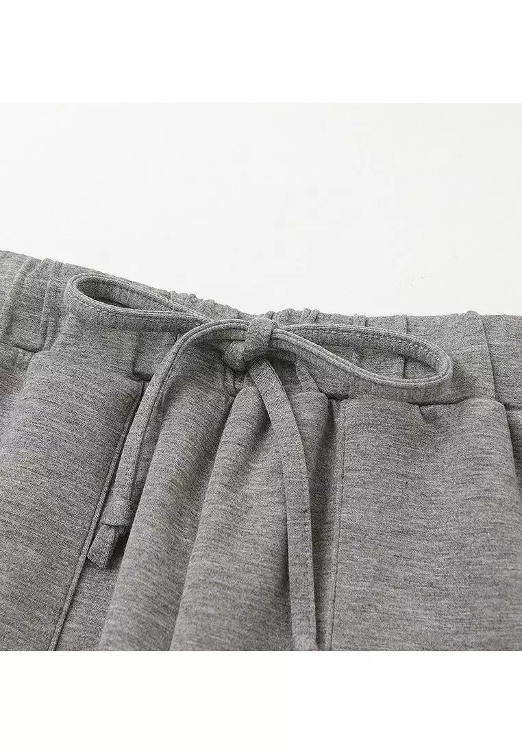 Solid Color Air-Cotton Jogger-Style Wide Straight Pants with Elastic Waist [BA7663]