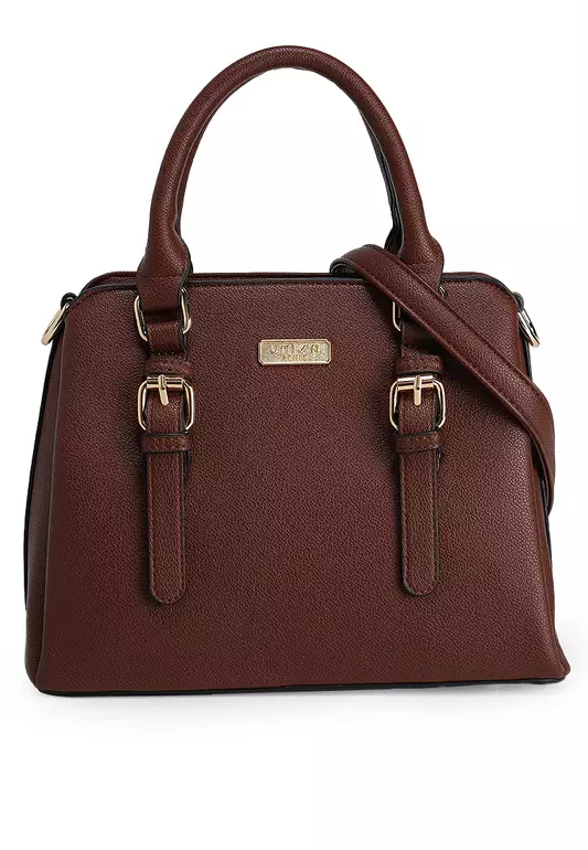 Pebbled Multi-Compartment Top Handle Bag