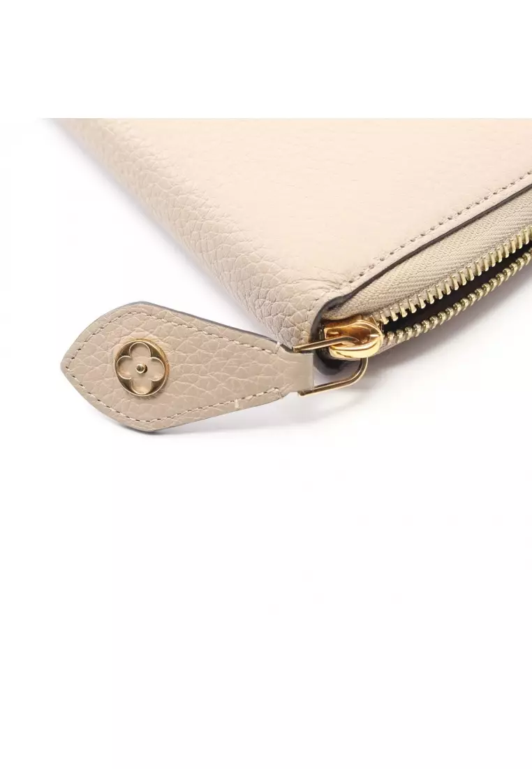 Pre-Loved Louis Vuitton Portefeuil comet Carré L-shaped zipper long wallet taurillon leather Gray beige