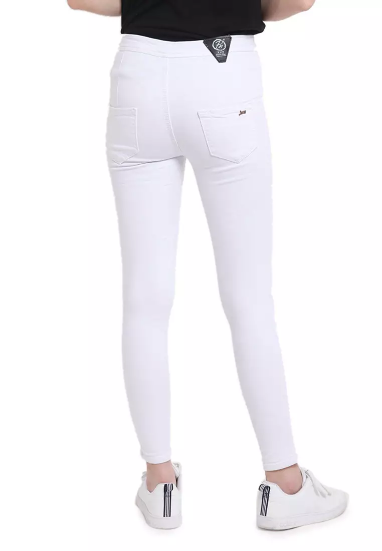 Celana High Waist Skinny Plain Jeans Bawahan Wanita Premium Quality - White