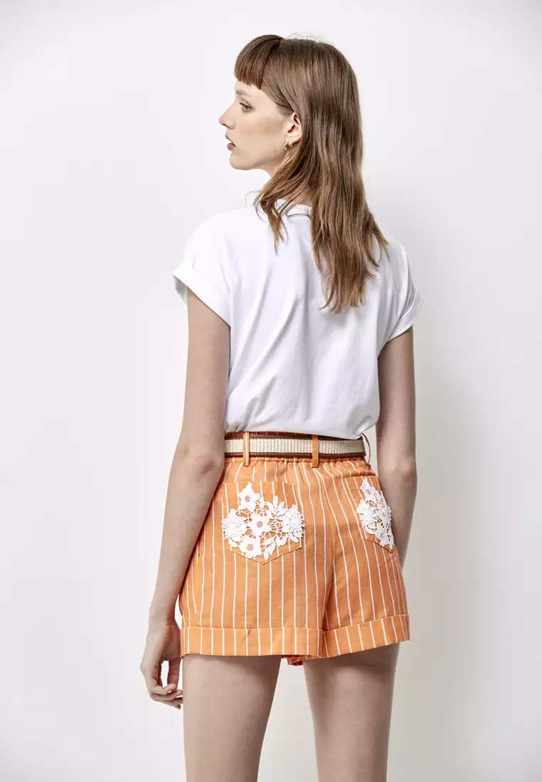 Stripe Print Cuff Shorts