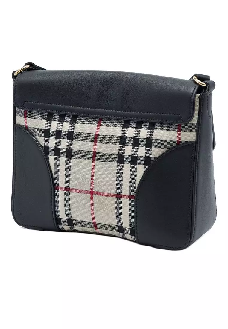 Pre-Loved Burberry Small Haymarket Check Nylon And Leather Dickens Crossbody