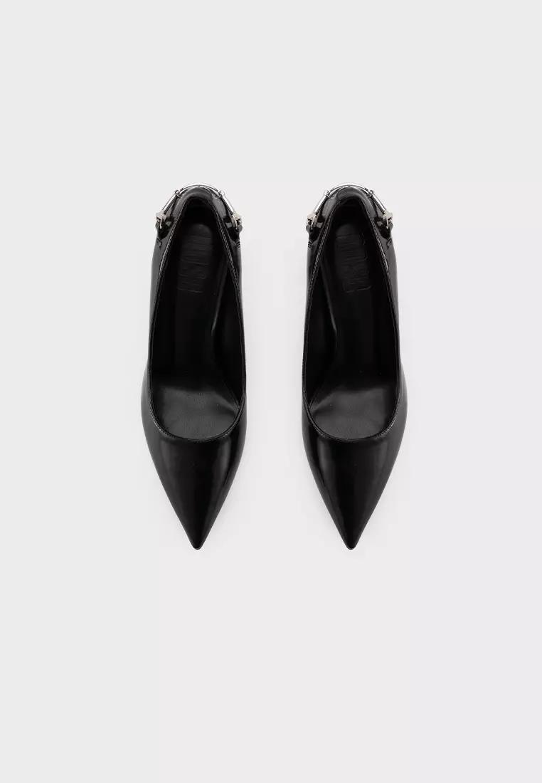 POINTED TOE BUCKLE DETAIL MID HEEL PUMP