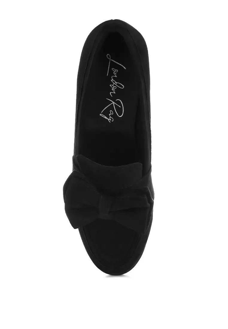 Sepatu Loafer Hak Aksen Pita Warna Hitam