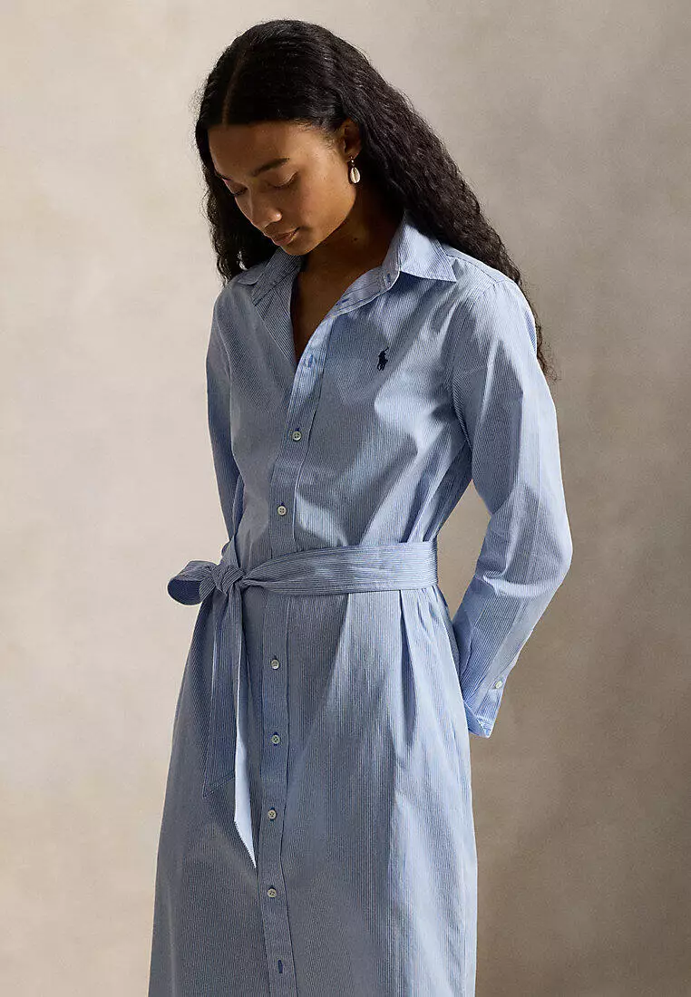 Belted Striped Cotton Shirtdress