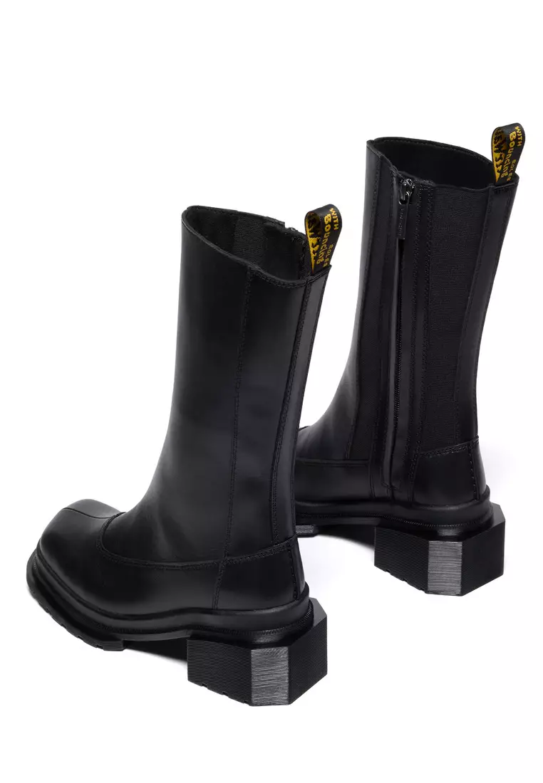 Maybole Hi Square Toe Leather Chelsea Black Boots - Women