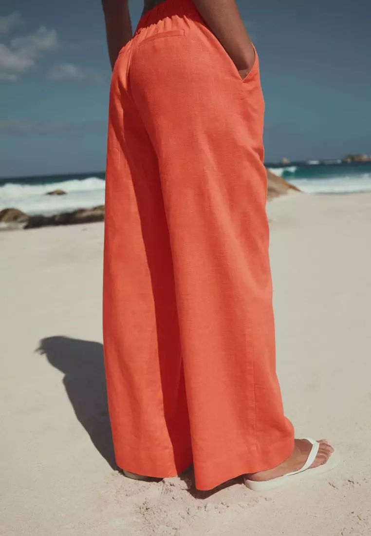 Smart Front Linen Blend Wide Leg Trousers