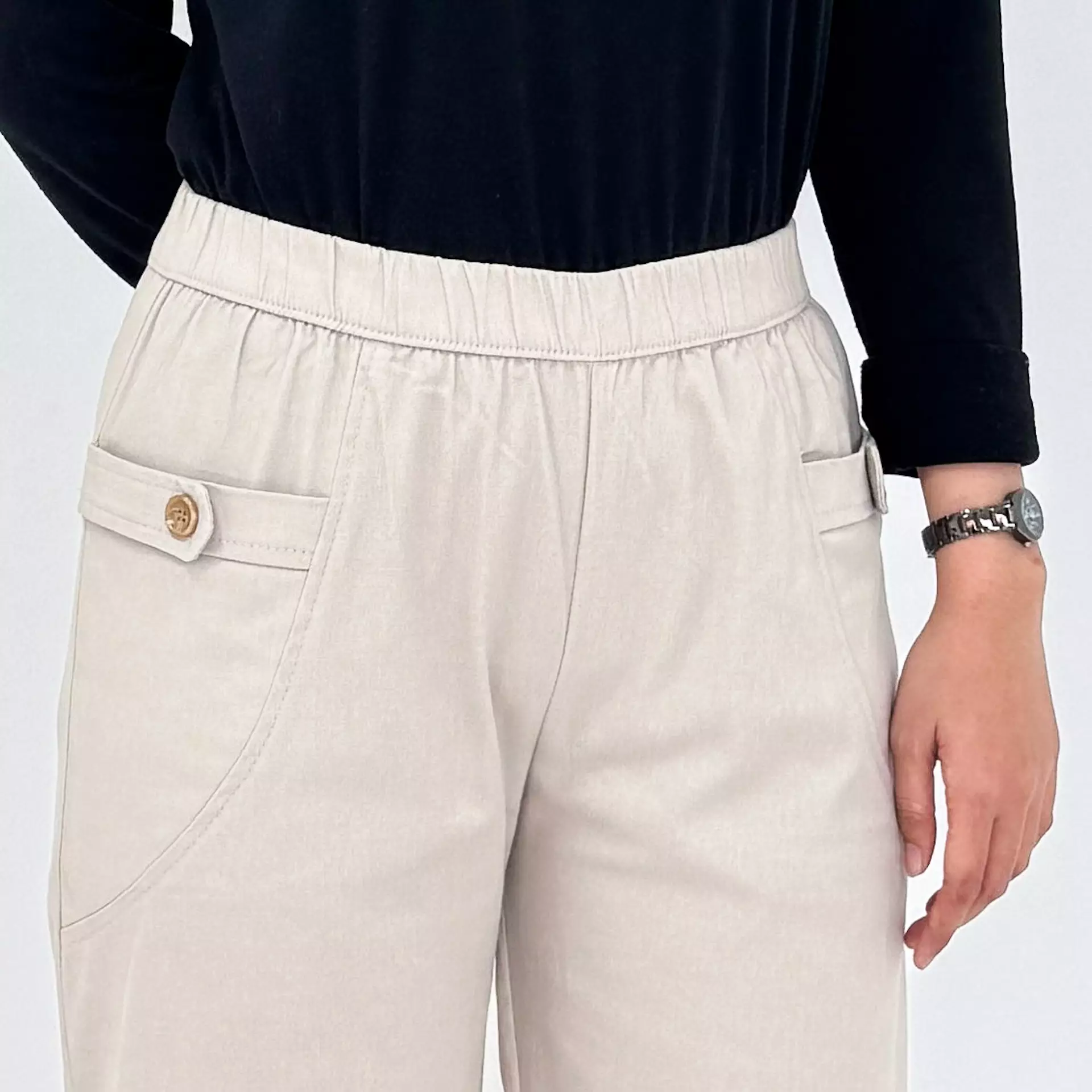 Mia Twill Baggy Pants - Celana Panjang Wanita Polos KREM