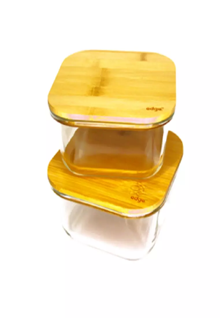 Rectangular Glass Food Containers with Bamboo Lids 2pk