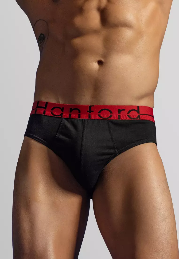 Regular Cotton Men's Briefs Merlot - Black with Red Garter (3in1 Pack)