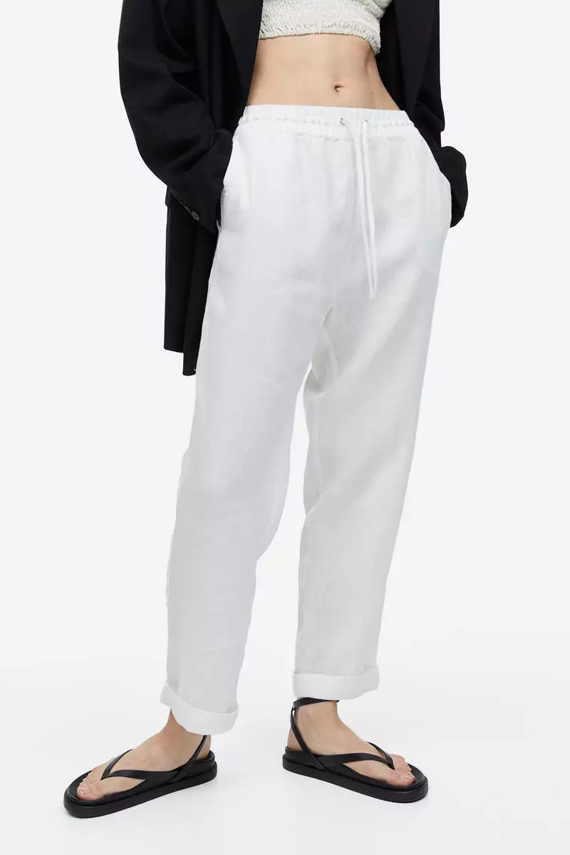 White linen joggers womens outlet