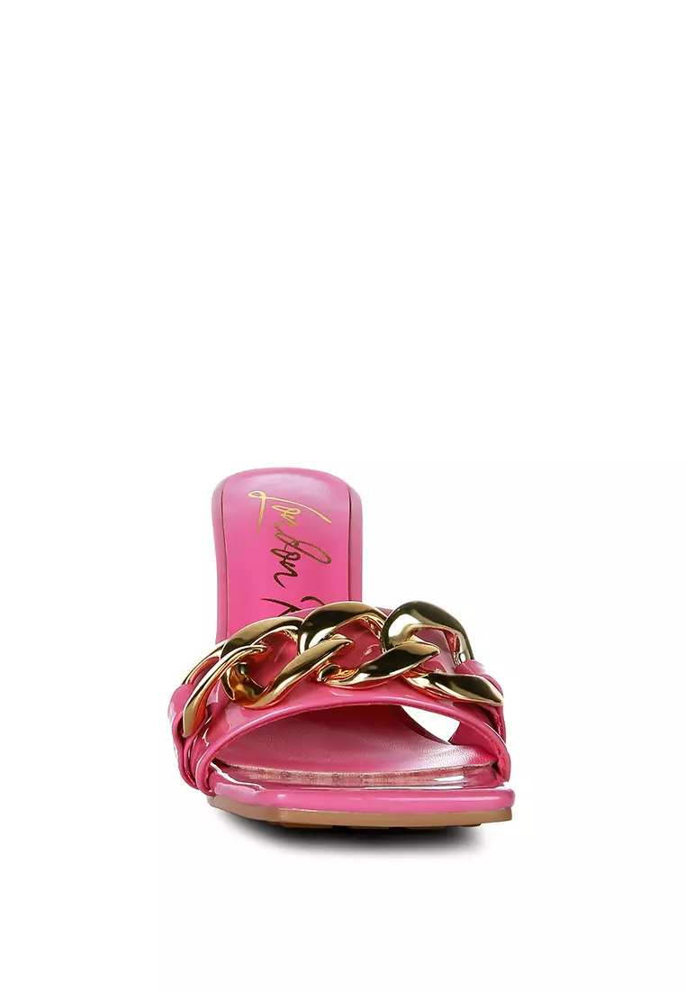 Pink Metal Chain Detail Patent PU Sandal