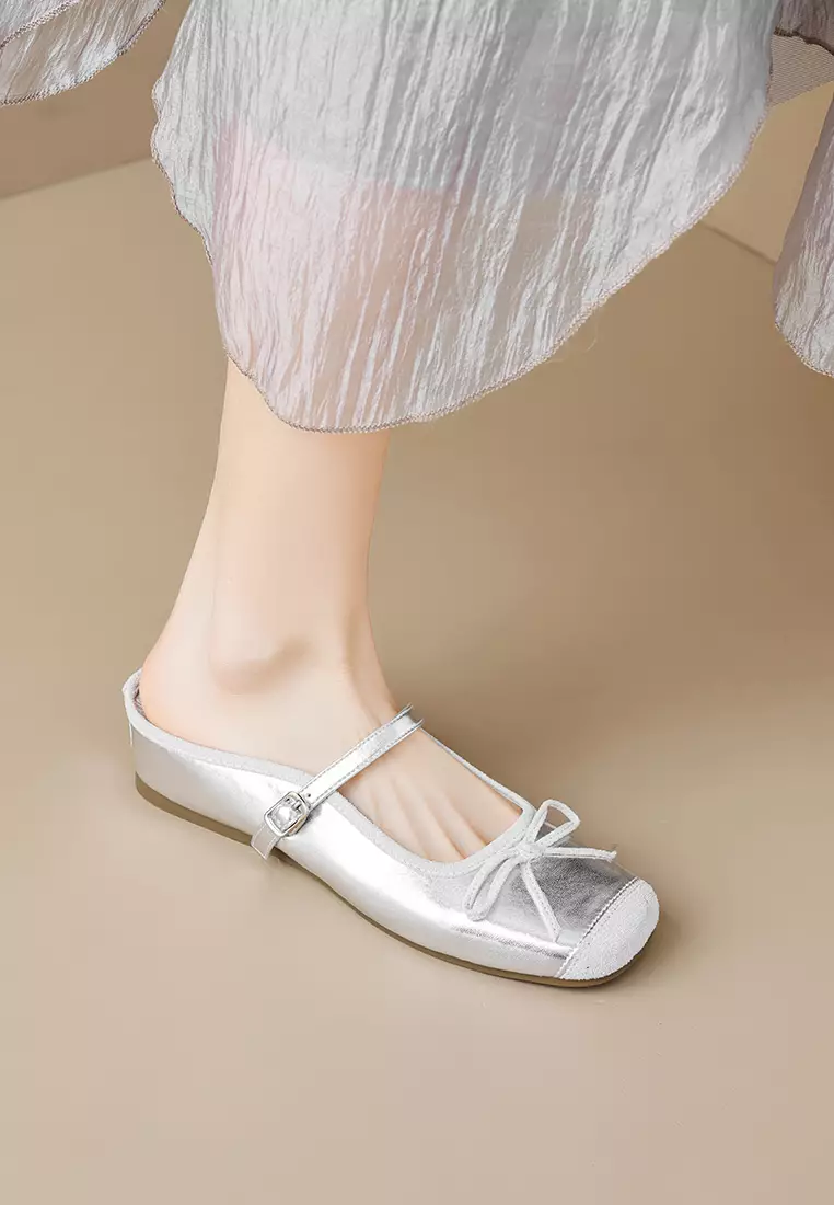 4CM Square Toe Bow Low Heel Mules WW863-1