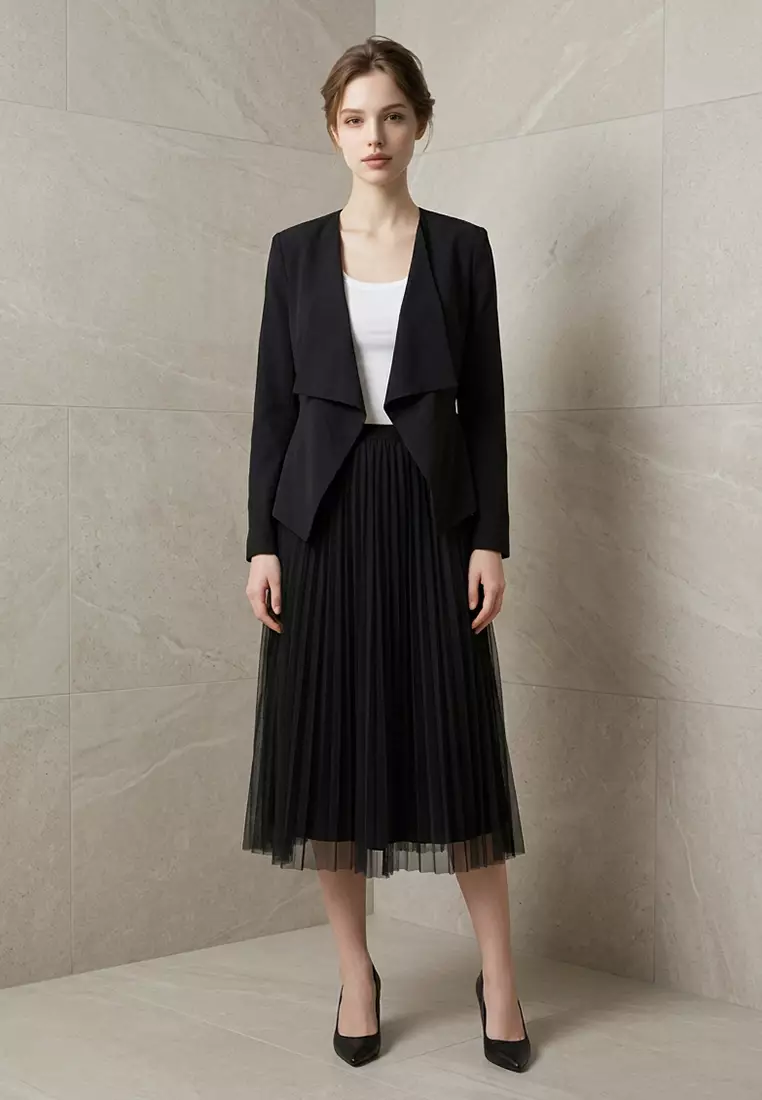 Collarless Draped Open-Front Blazer