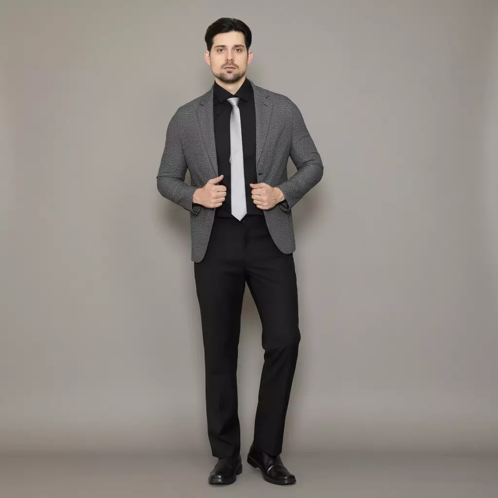 Lawell Jas Pria Formal Elegan Regular Fit – RAMSEY | Abu-Abu (Grey) | Polyester Viscose Stretch | Motif Micro Check | Jas Kerja Kantor Single Breasted Kancing 2