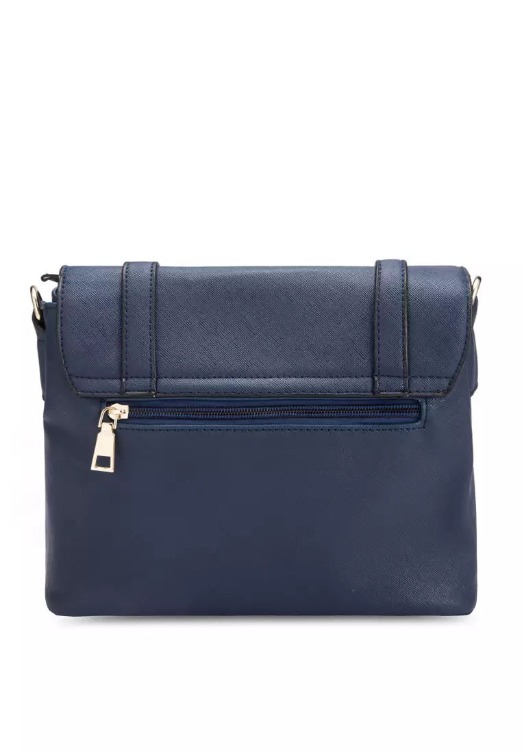 Unisa Saffiano Texture Mini Sling Bag With Turn Lock