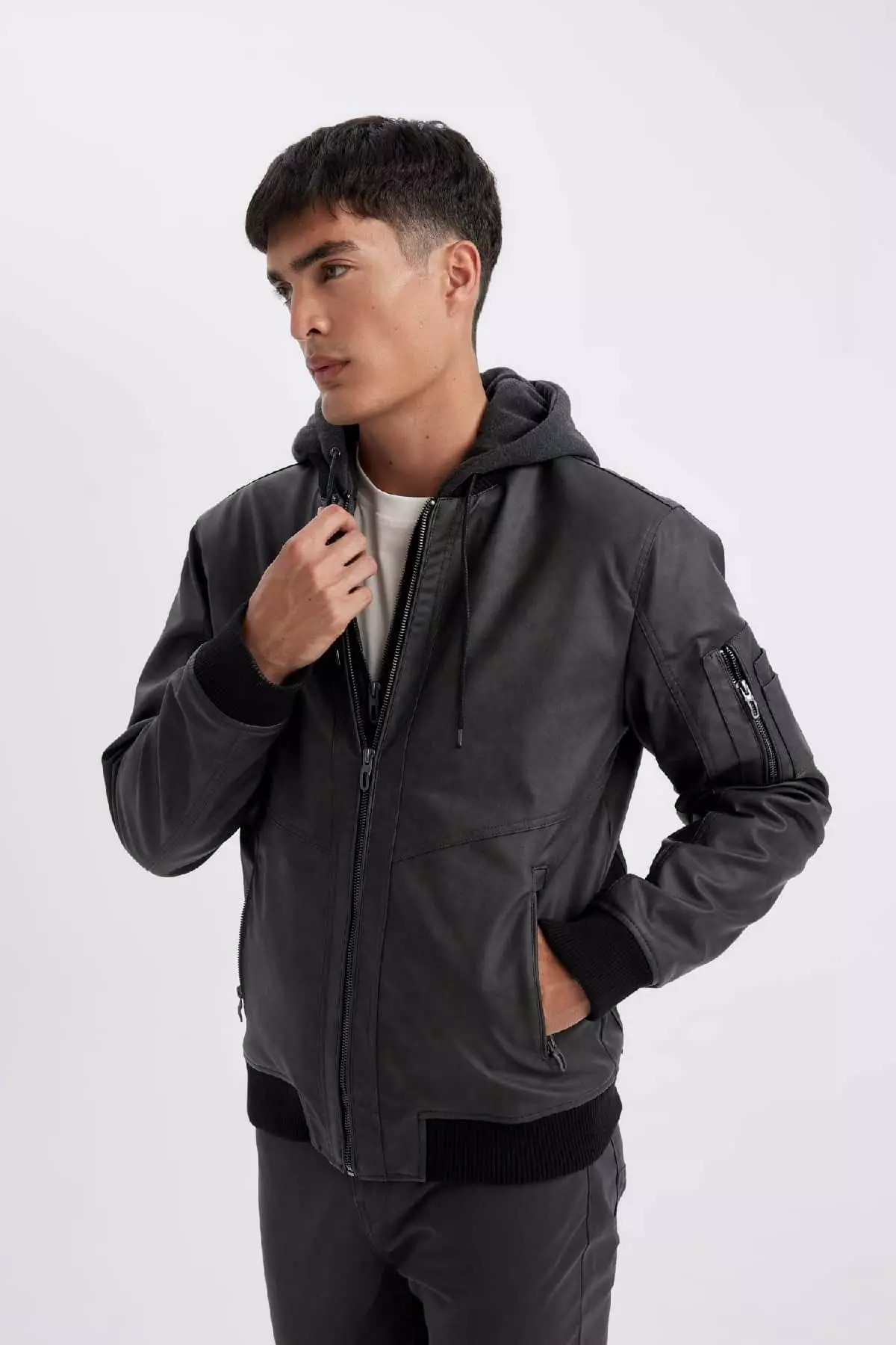 Hooded Faux Leather Jacket