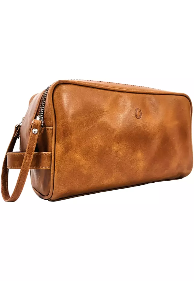 Leather clutch for Men - Leather Bag -Travel Bag-Toilet bag- Wristlet for Men - J0071 BROWN