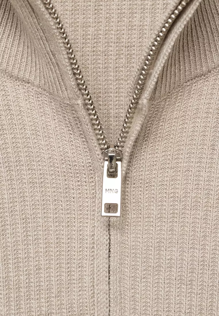 Ribbed Sweater With Zip Neck