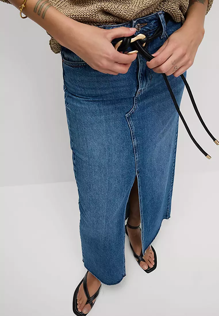 Denim Split Front Maxi Skirt